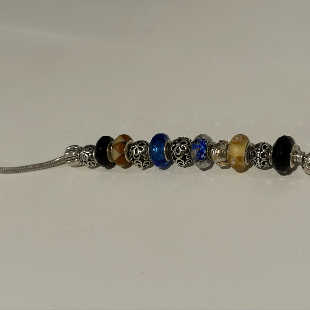 Pandora Silver Charm Bracelet with Blue and Black Beads - Picture 4 of 8